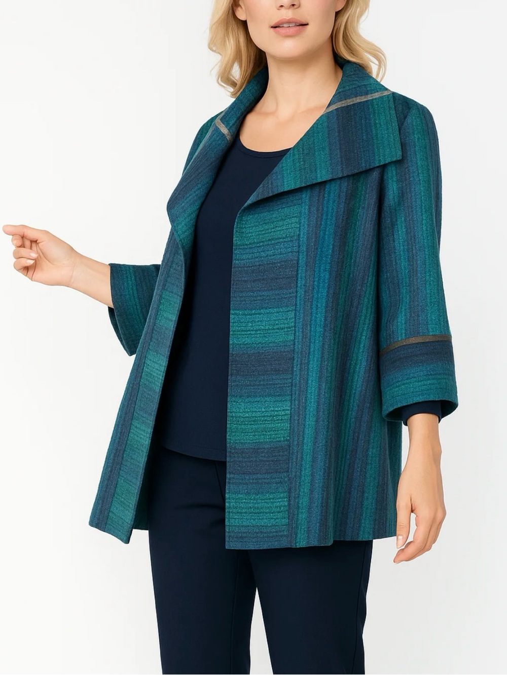 IC Collection Blue & Green Stripe Statement Jacket size Large
